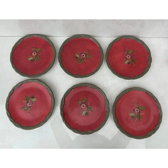 Set 6 Tracy Porter Octavia Hill Collection Floral Country Rustic Lunch Plates 8" - Picture 1 of 12